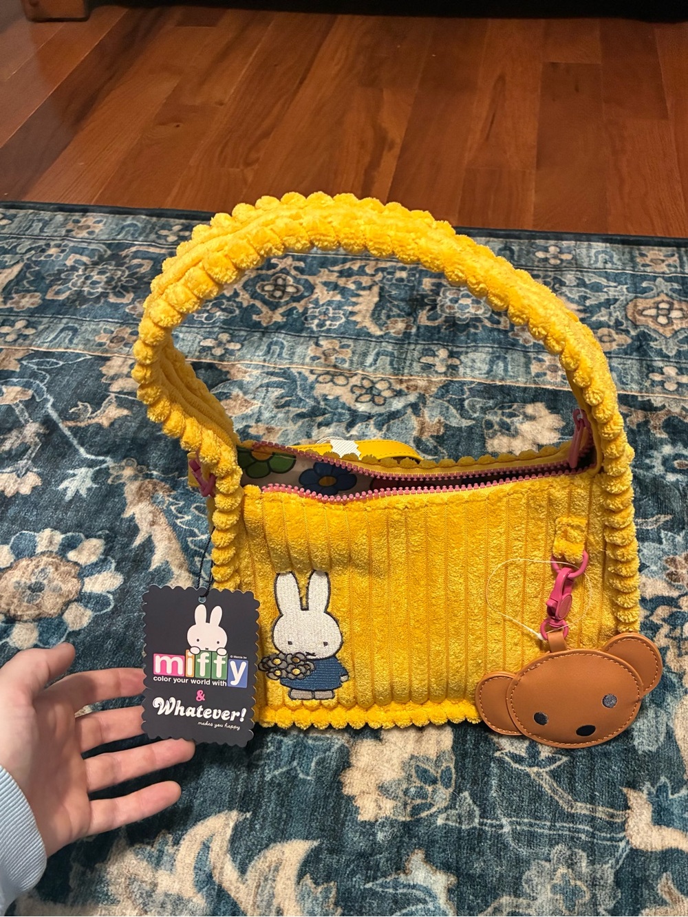 miffy Yellow Plush Shoulder Bag with Bear Charm